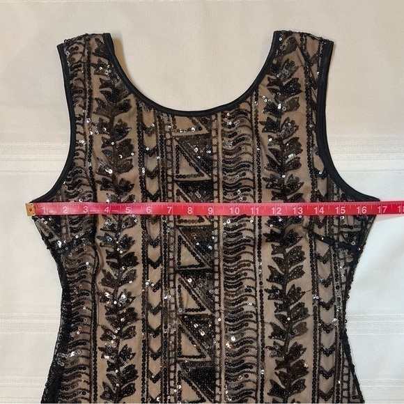 SALE Body Central Bodycon Black‎ Sleeveless Sheer Sequined Lined Dress Sz M EUC - Picture 7 of 14